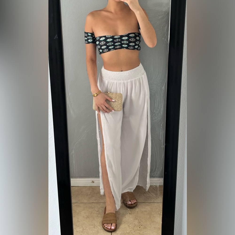 Evil eye off the shoulder bandeau swimsuit top XS resort vacation festival boho
